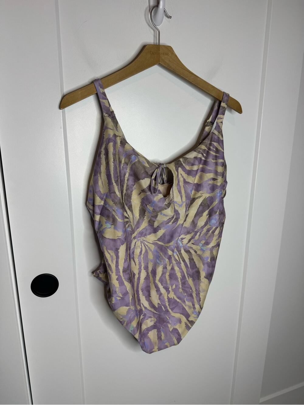 NWT Mali Swimwear Resort Purple Tie Front Printed One Piece Swimsuit Size 16